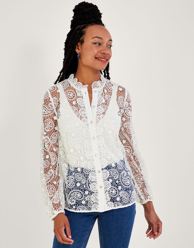 Kate Paisley Lace Blouse, Ivory (IVORY), large