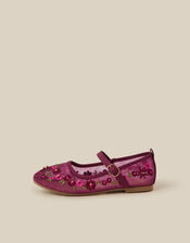 Floral Embroidered Mesh Mary Jane Ballet Flats, Multi (MULTI), large