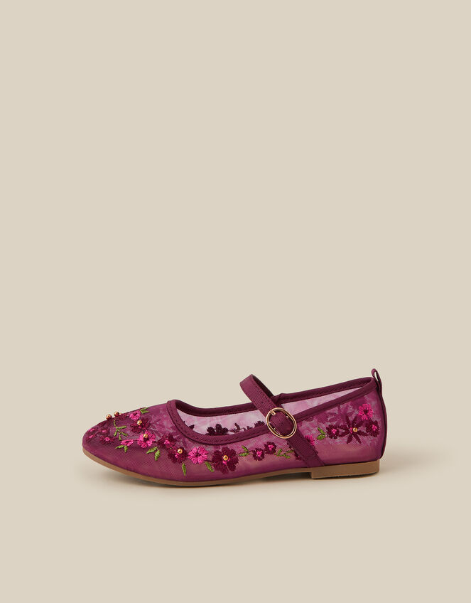 Floral Embroidered Mesh Mary Jane Ballet Flats, Multi (MULTI), large