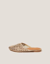 Bella Braided Leather Slipper Sandals, Gold (GOLD), large