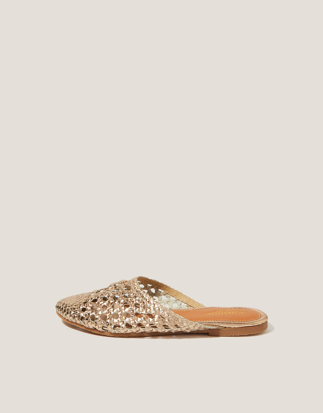Bella Braided Leather Slipper Sandals, Gold (GOLD), large