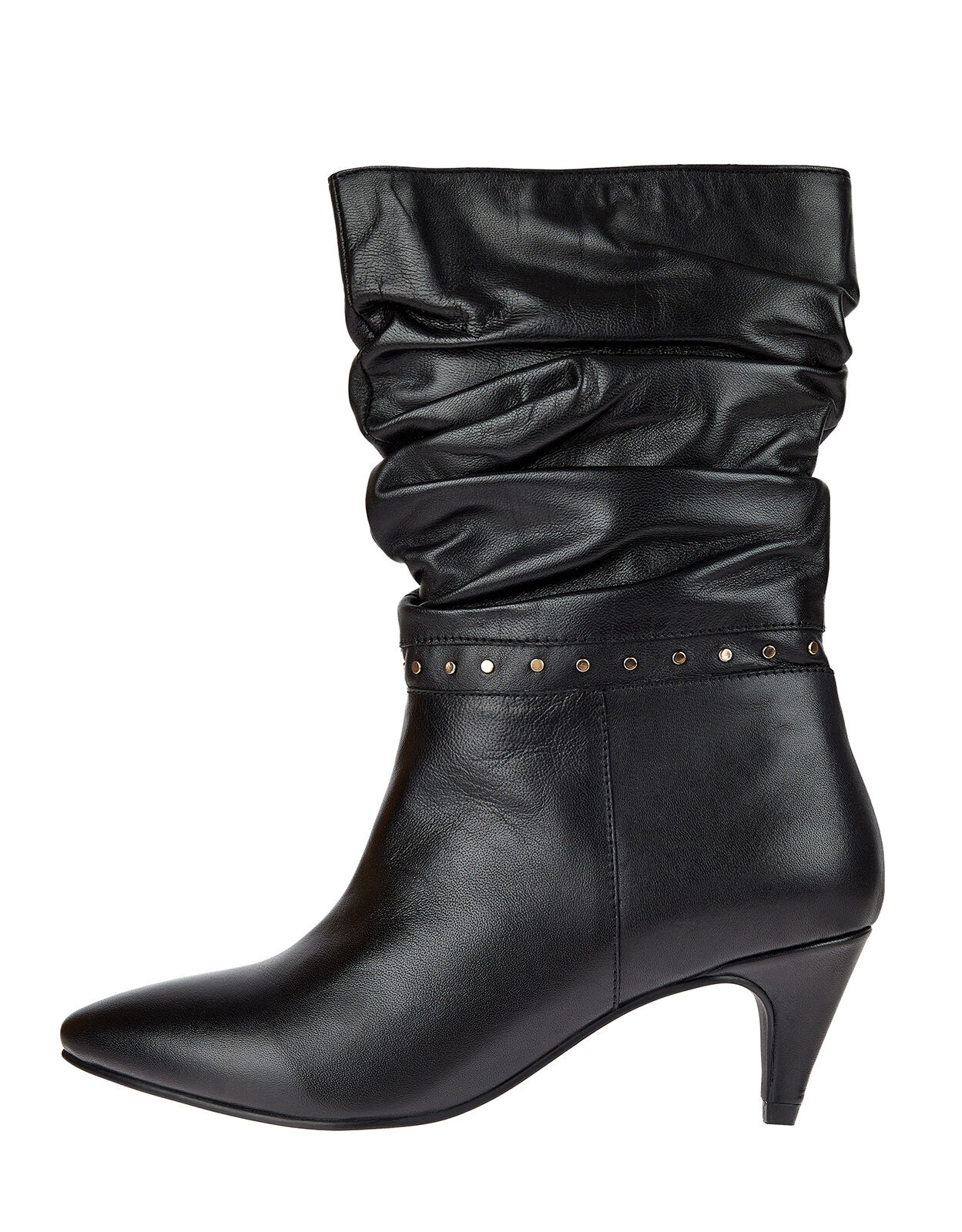 Slouch Studded Leather Ankle Boots Black