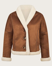 Jojo Reversible Faux Shearling Jacket, Tan (TAN), large