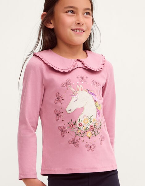 Unicorn Portrait Long Sleeve Top, Pink (PINK), large
