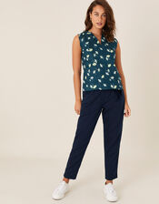Printed Scallop Tank Top in Pure Linen, Teal (TEAL), large