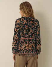 Hollie Floral Devor&eacute; Velvet Shirt, Green (GREEN), large