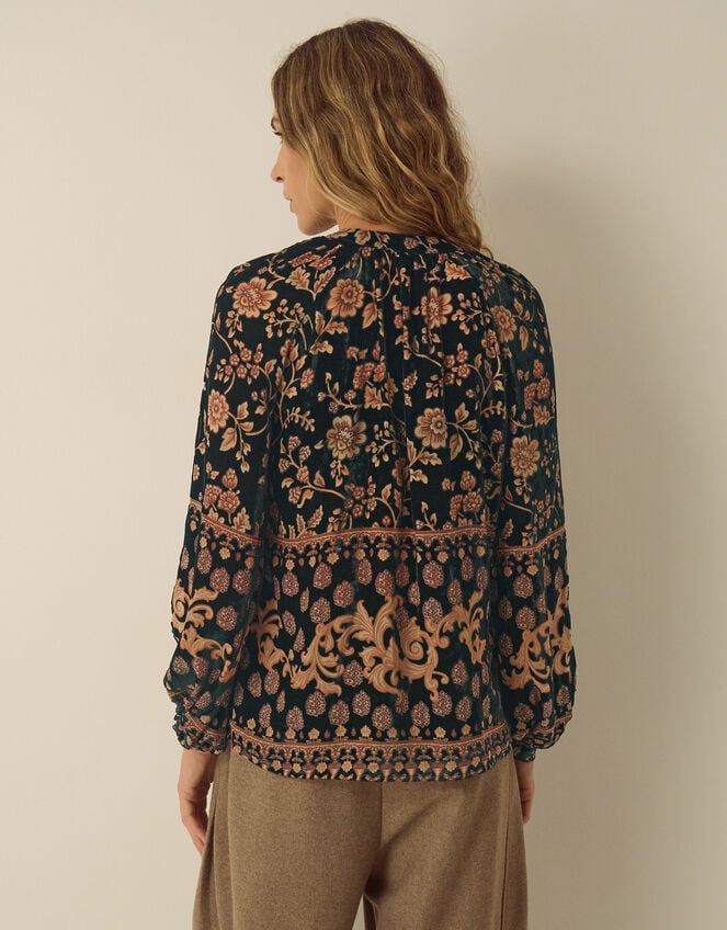 Hollie Floral Devor&eacute; Velvet Shirt, Green (GREEN), large