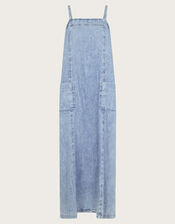 Sian Denim Pinafore Midi Dress, Blue (DENIM BLUE), large