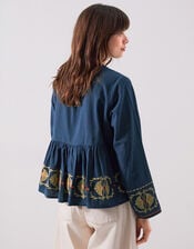 East Katie Embroidered Peplum Blouse, Teal (TEAL), large
