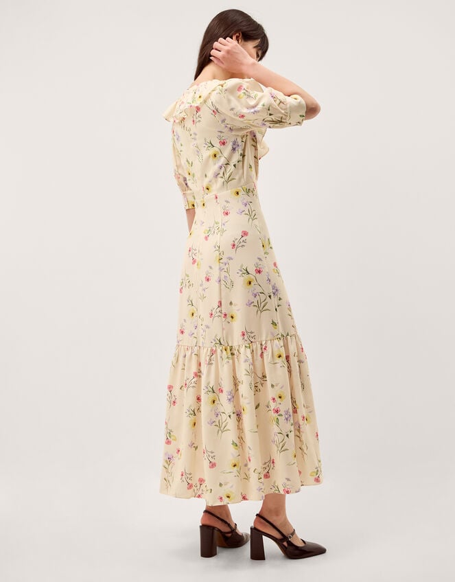 Sienna Frill Neck Floral Midi Dress, Ivory (IVORY), large