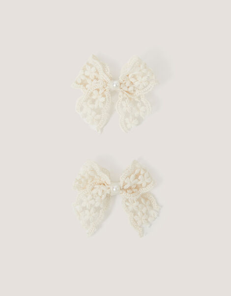 2-Pack Mini Lacy Bow Hair Clips, , large