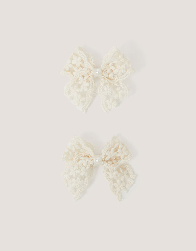 2-Pack Mini Lacy Bow Hair Clips, , large