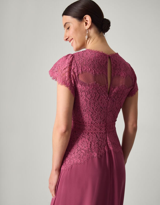 Monike Short Sleeve Lace Bridesmaid Dress, DARK PINK, large