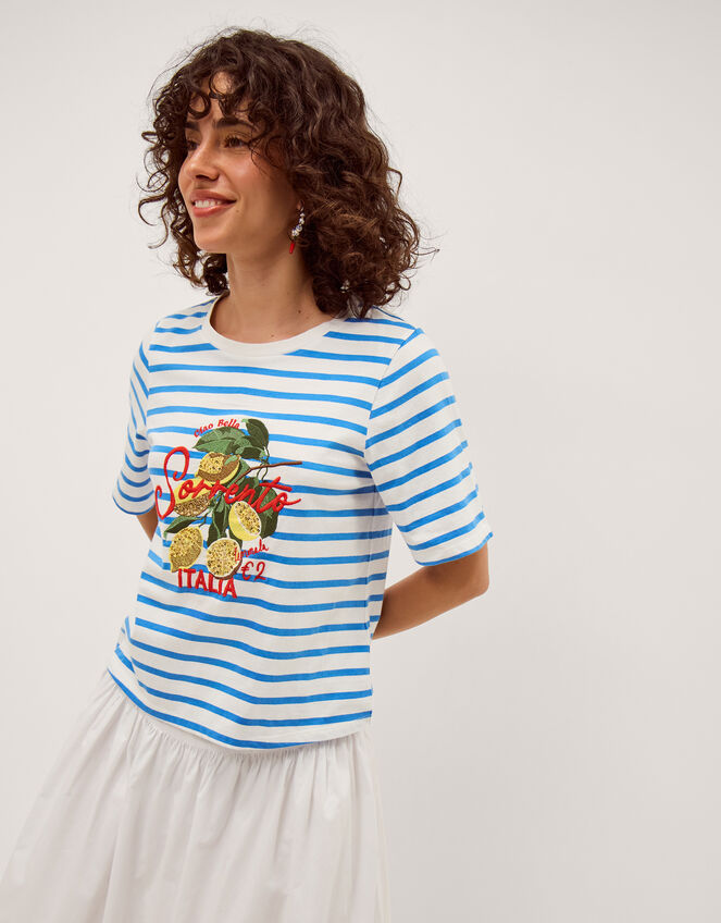 Lindy Sorrento Stripe T-Shirt, Blue (BLUE), large