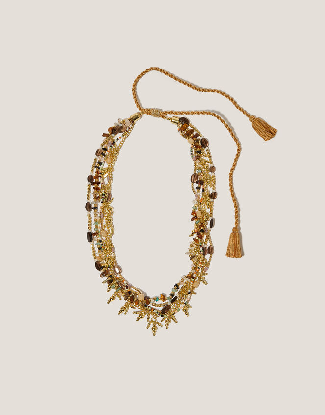 Gemstone Bead Tassel Necklace, , large