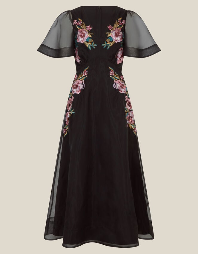 Felicity Floral Embroidered Midi Dress, Black (BLACK), large