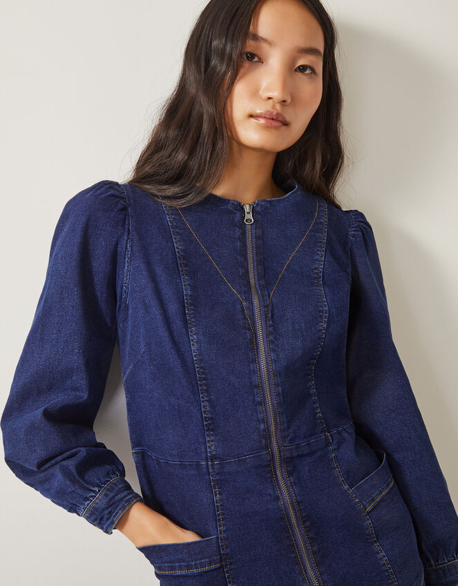 Katlyn Zip Denim Mini Dress, Blue (MID AUTHENTIC BLUE), large
