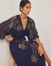 Skyla Floral Embellished Maxi Wrap Dress, Blue (NAVY), large