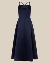 Cowl Neck Satin Prom Dress, Blue (NAVY), large
