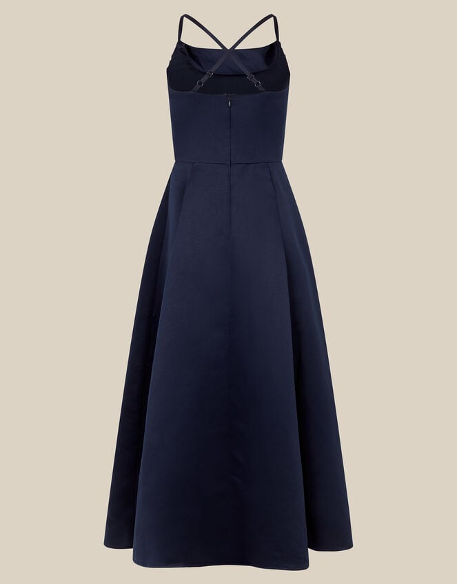 Cowl Neck Satin Prom Dress, Blue (NAVY), large