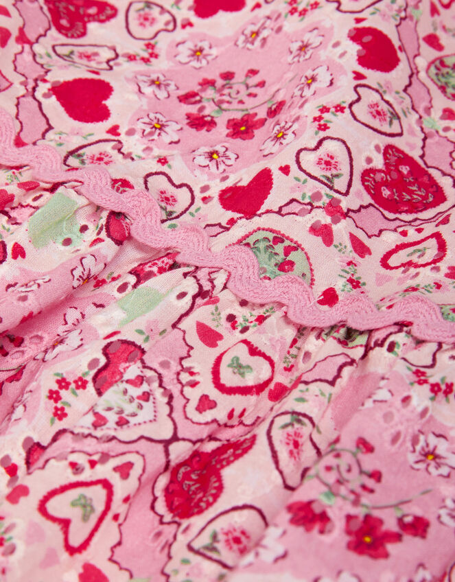 Heart Print Puff Sleeve Dress, Pink (PINK), large
