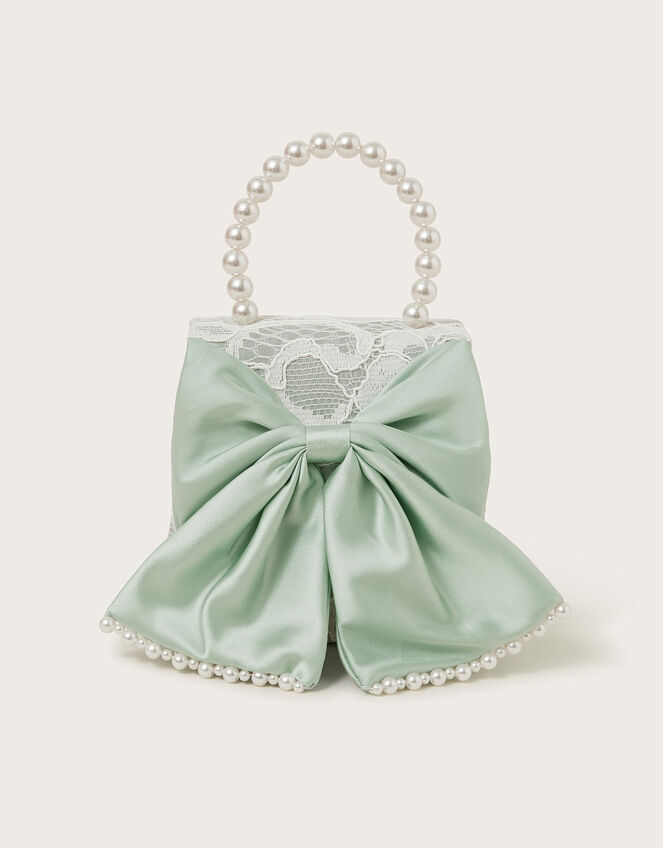 Pearly Bow Bridesmaid Lace Bag, Green (GREEN), large