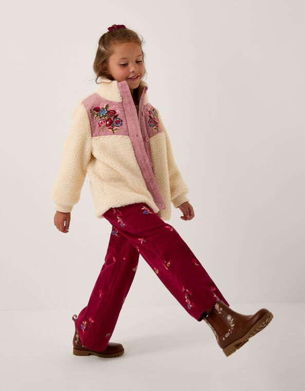 Floral Embroidered Borg Jacket, Ivory (IVORY), large