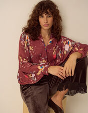 Clemence Seraphine Floral Print Satin Blouson Blouse, Red (BURGUNDY), large