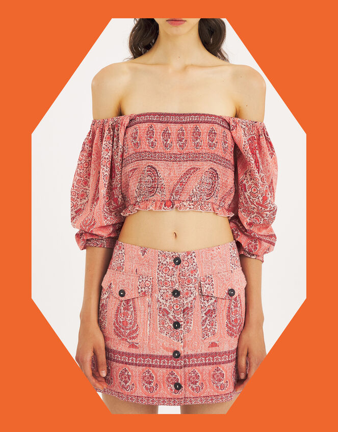 Antik Batik Tajara Paisley Quilted Mini Skirt, Orange (CORAL), large