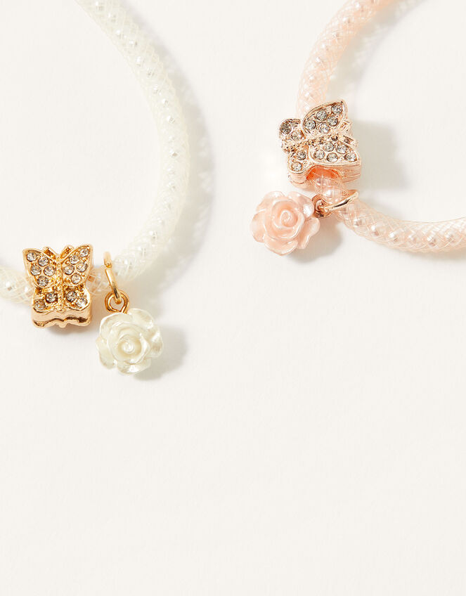 Diamante Butterfly Pearl Encased Bracelets Set of Two, , large