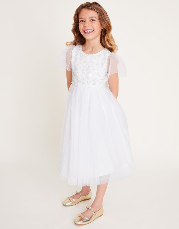 Bella Sequin Flower Communion Dress, White (WHITE), large