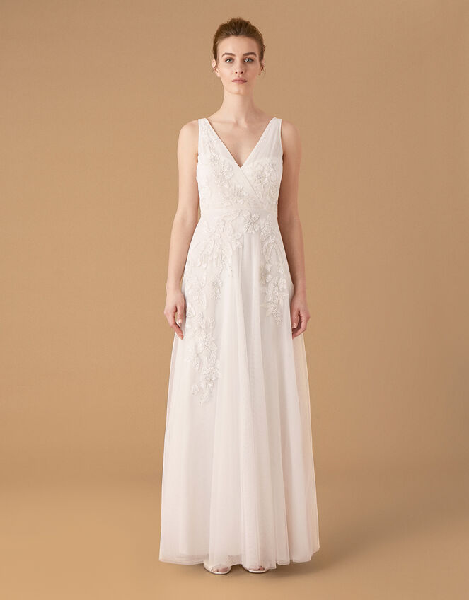 Lucy Floral Embroidered Bridal Dress, Ivory (IVORY), large