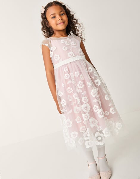 Pansy Embroidered Tulle Dress, Pink (PINK), large