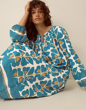 Leila Print Midi Beach Dress, Teal (TEAL), large