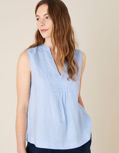 Jasmine Tank Top in Pure Linen Blue, Blue (BLUE), large
