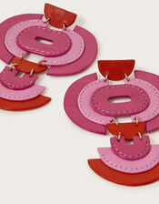 Double Disc Abstract Leather Drop Earrings, , large