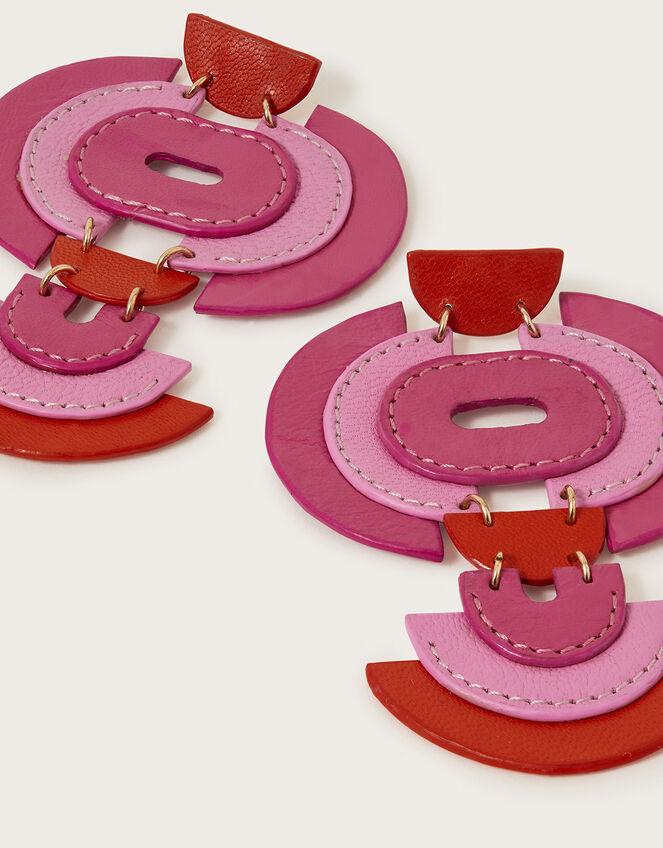 Double Disc Abstract Leather Drop Earrings, , large