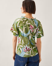 Piper Floral Linen-Blend Top, Green (KHAKI), large