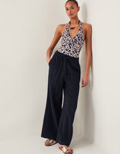 Alwena Abstract Print Halter Swimsuit, Black (BLACK), large