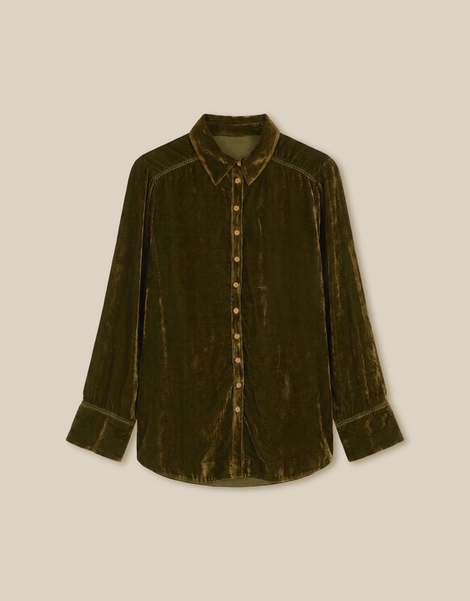 East Nyla Velvet Shirt, Green (OLIVE), large