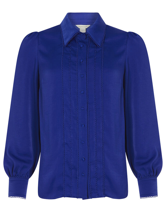 Peggy Lace Trim Blouse, Blue (BLUE), large