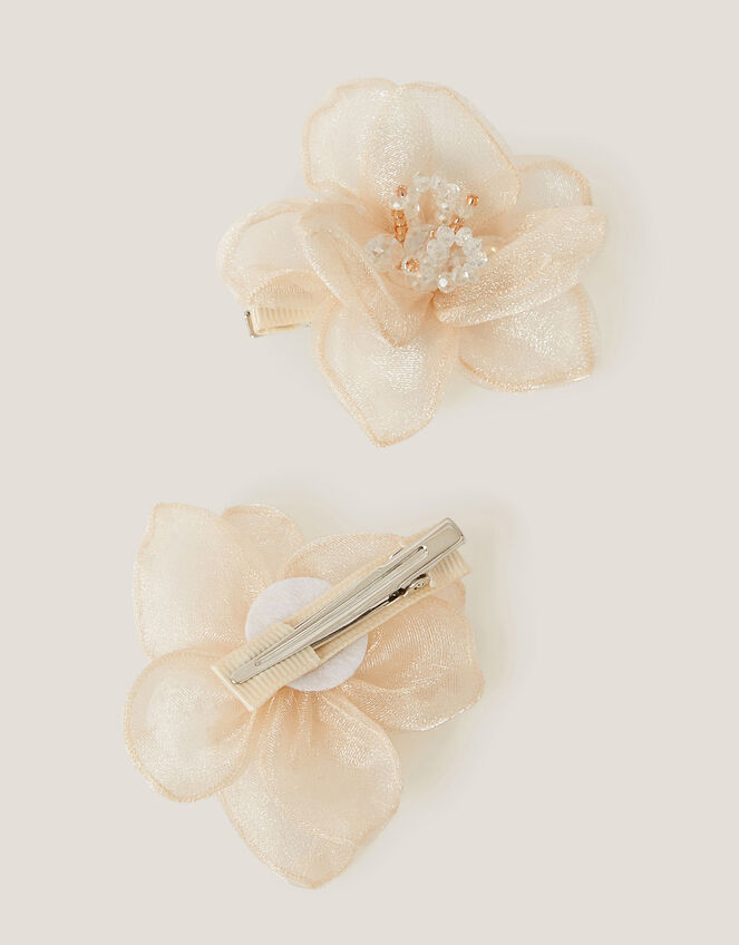 2-Pack Flower Bead Hair Clips, Cream (CREAM), large