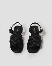 Pip Woven Leather Sandals, Black (BLACK), large