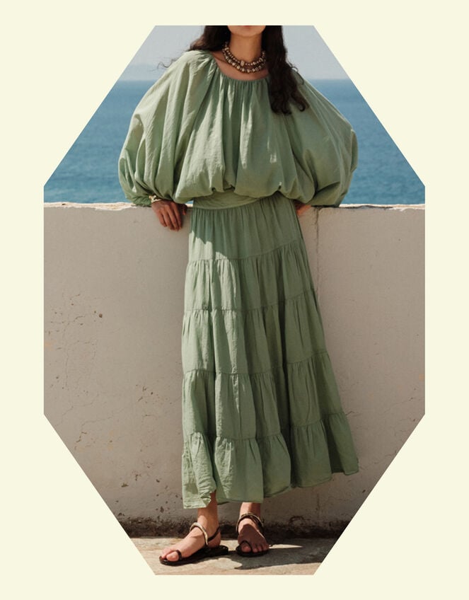 Devotion Twins Sage Tiered Midi Skirt, Green (GREEN), large