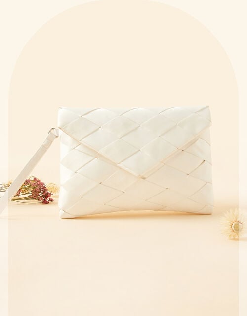 Satin Quilted Bridal Envelope Clutch Bag, , large