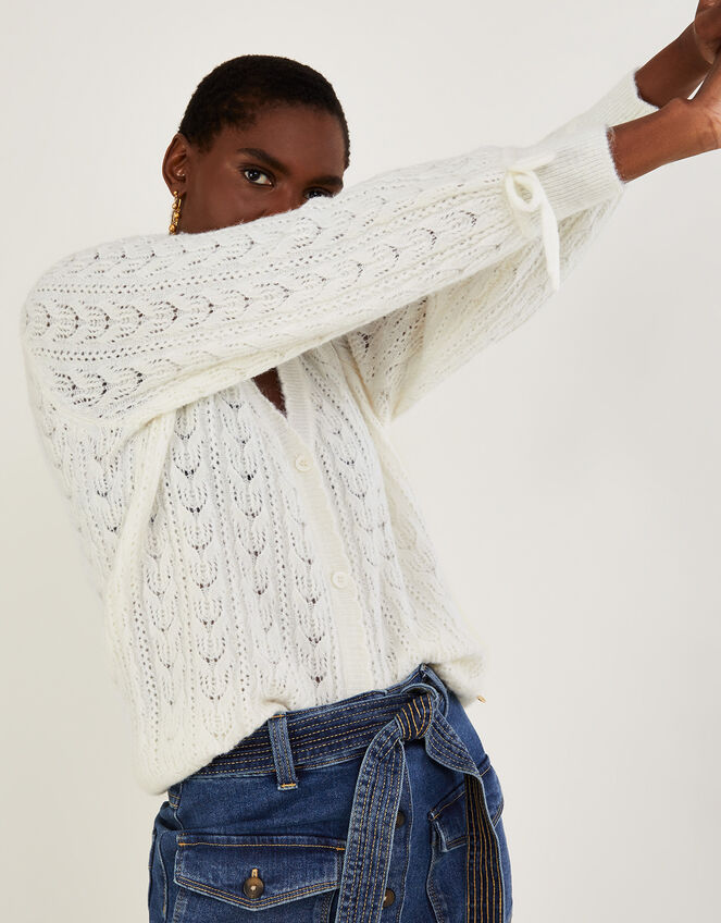 Supersoft Pointelle Cardigan with Recycled Polyester, Ivory (IVORY), large