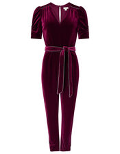 Kimberley Velvet Jumpsuit, Red (BERRY), large