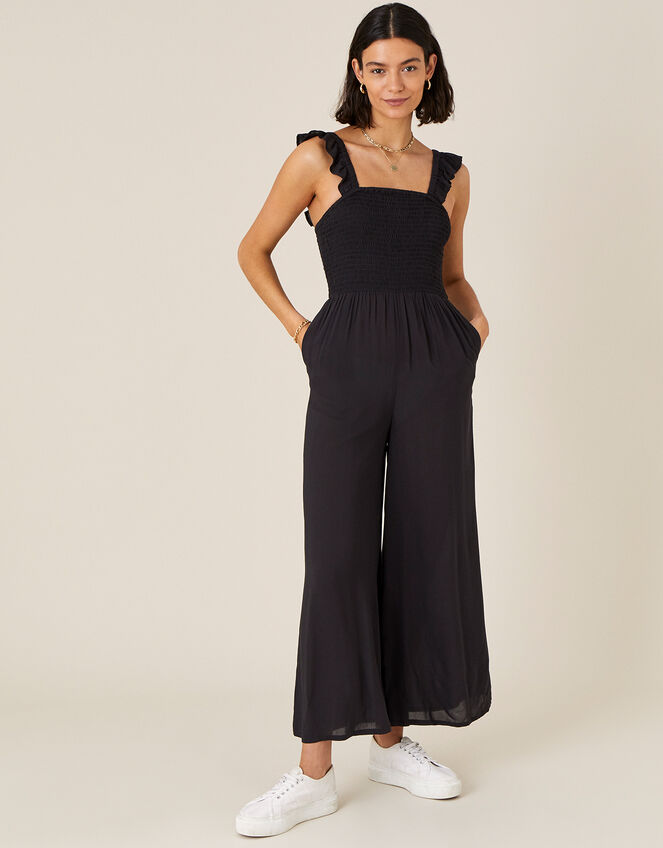 Ruffle Strap Wide Leg Jumpsuit Black