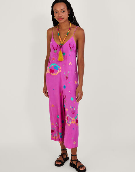 Abstract Geometric Embroidered Jumpsuit in LENZING™ ECOVERO™ Purple, Purple (PURPLE), large