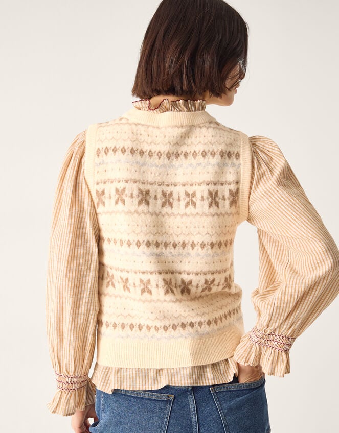 Febe Fair Isle Knitted Vest, Ivory (IVORY), large
